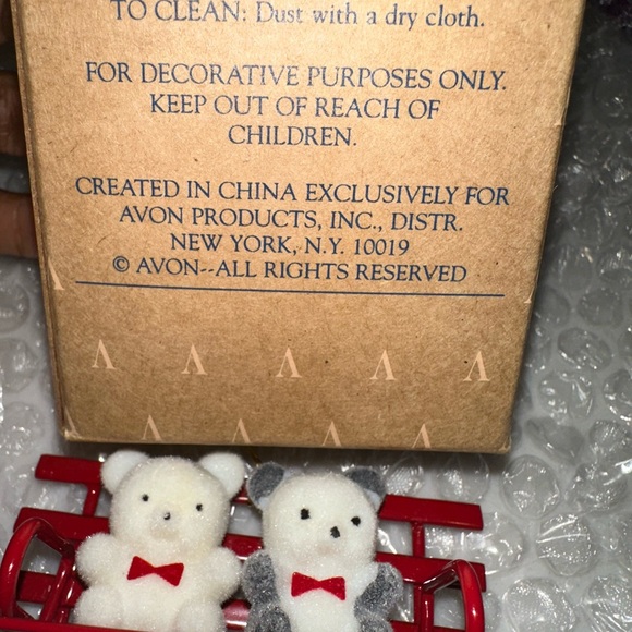 Avon Teddy Bear Collection Ornaments on bench with Red Bows - Picture 10 of 16